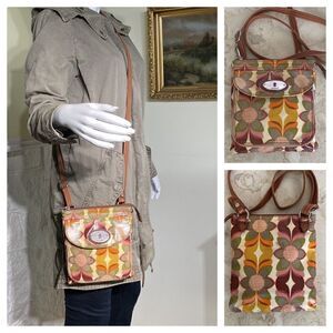 Fossil Key Per Floral Coated Canvas & Leather Cross Body Bag